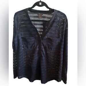 Ann Taylor Navy Eyelet Henley Top